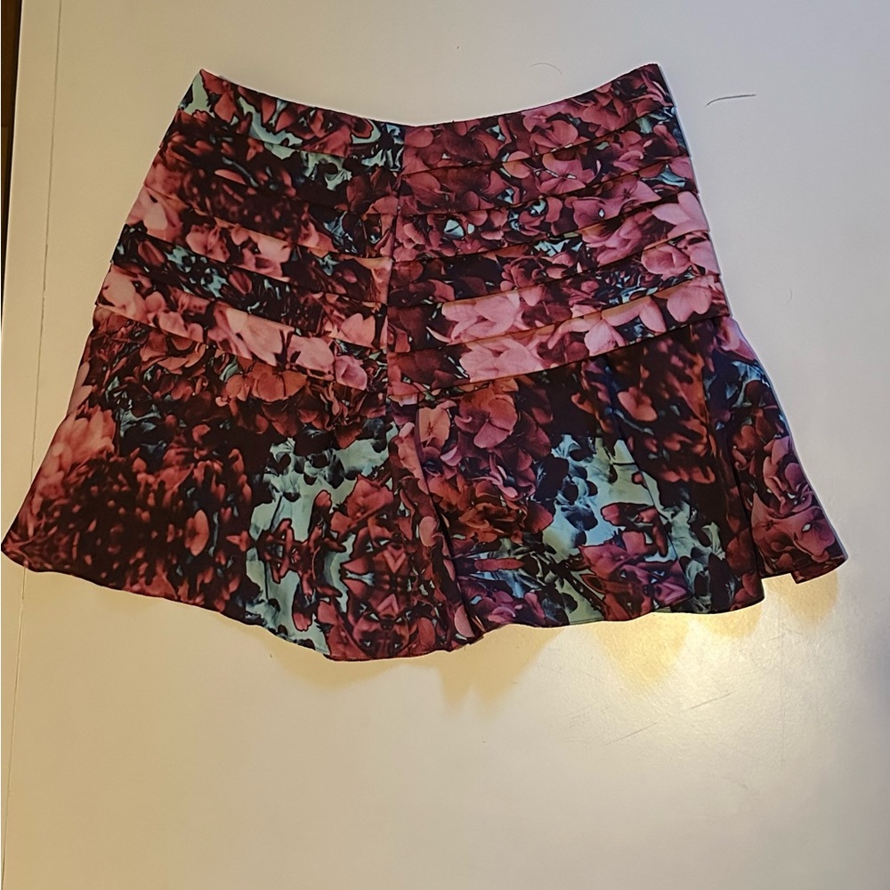 Loeffler Randall Teal and Pink Floral Skater Skirt